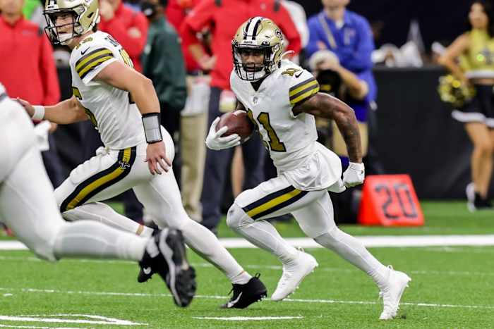 New Orleans Saints quarterback receiver Deonte Harris (11) against Tampa Bay. Mandatory Credit: Stephen Lew-USA TODAY Sports